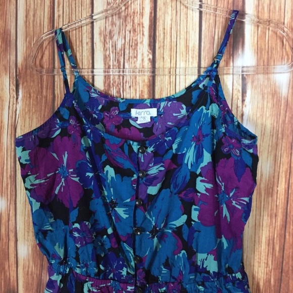 Kirra Floral Peplum Purple Blue Button Front Tank - Picture 3 of 5